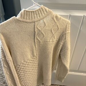 American Eagle Outfitters Cream Textured Knit Hoodie